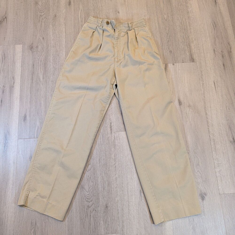 Vintage Liz Claiborne Union Made Tan Pleated Cotton Twill Pants Size 10